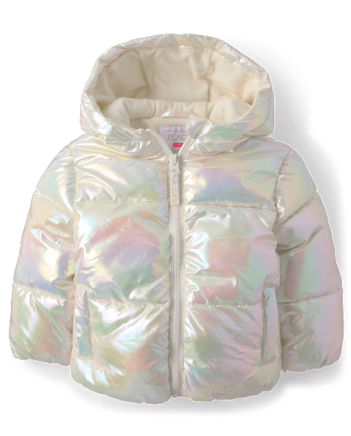 Toddler Girls Iridescent Microfleece Lined Hooded Puffer Jacket