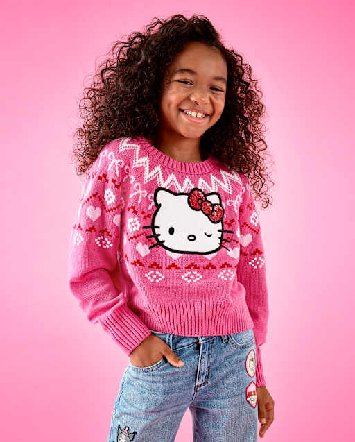Girls Hello Kitty® Embellished Fairisle Sweater