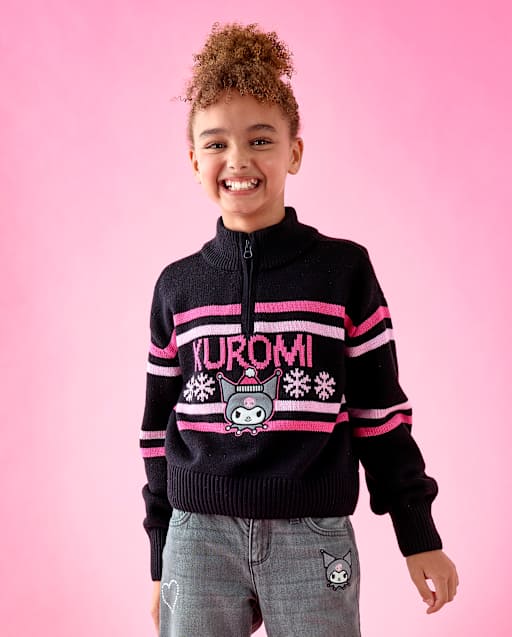Girls Hello KittyÂ® Intarsia Quarter Zip Pullover