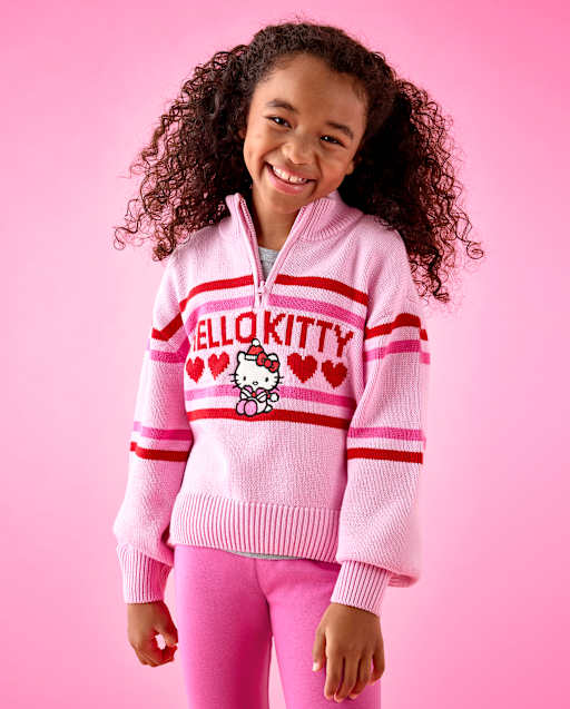 Girls Hello Kitty® Intarsia Quarter Zip Pullover