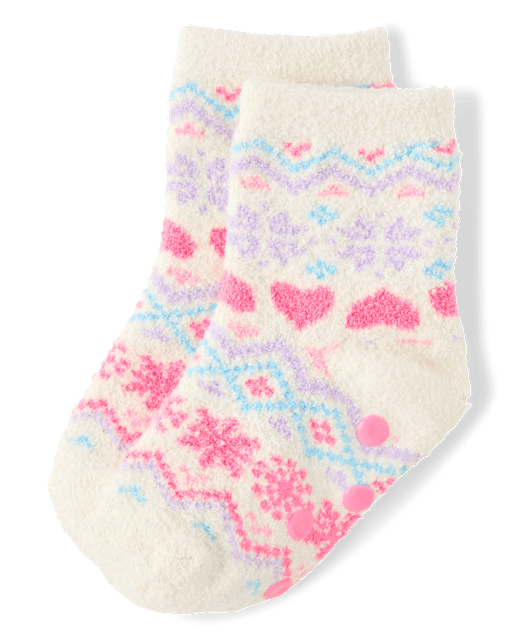 Chaussettes douillettes à motif jacquard en forme de cœur pour petites filles