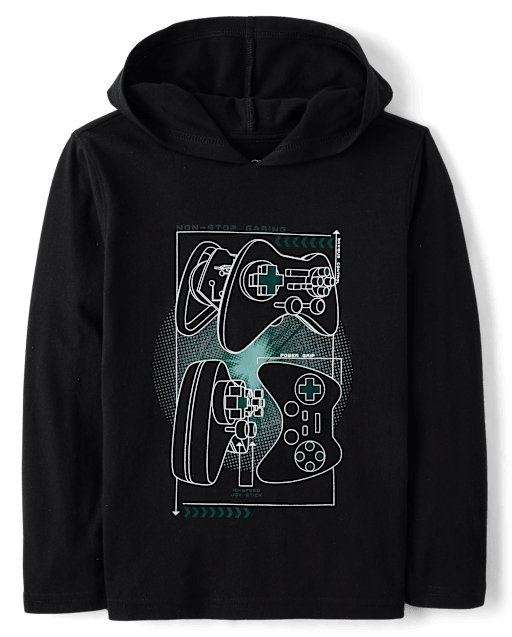 Boys Metallic Graphic Hooded Top