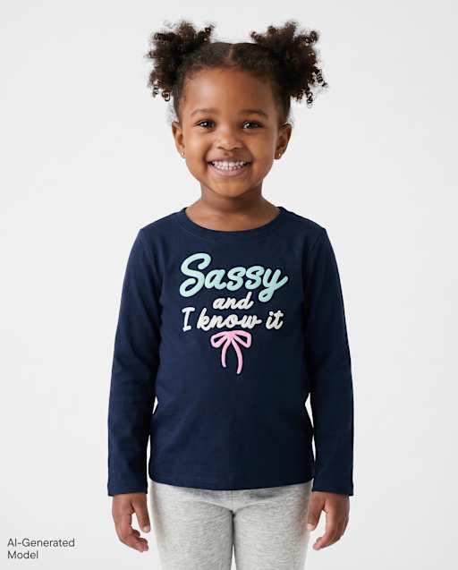 Baby And Toddler Girls Puff Print Sassy Graphic Tee