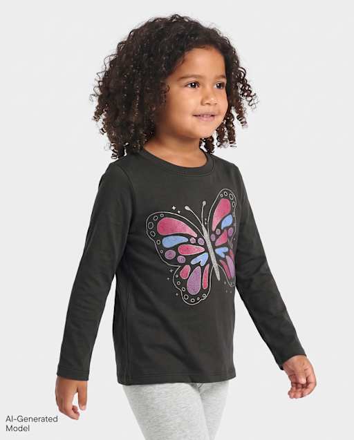 Baby And Toddler Girls Glitter Butterfly Graphic Tee