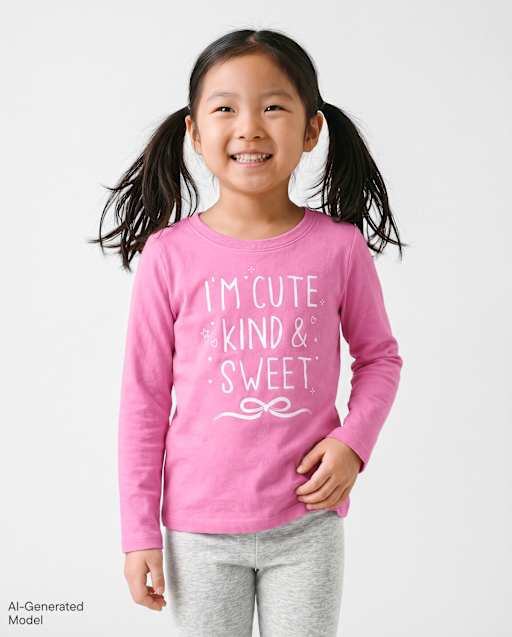 Baby And Toddler Girls Glitter Cute Graphic Tee