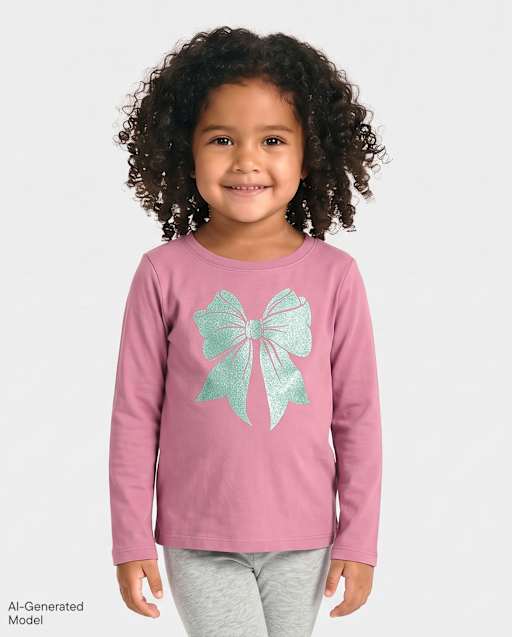 Baby And Toddler Girls Glitter Bow Graphic Tee
