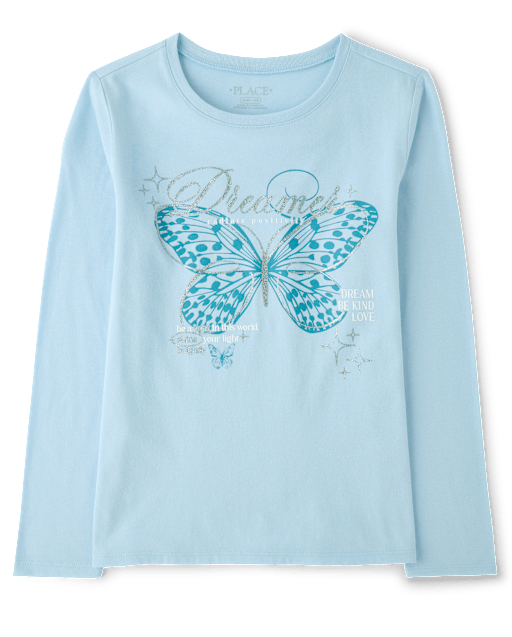 Girls Glitter Dreamer Butterfly Graphic Tee