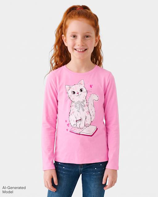 Girls Book Cat Graphic Tee