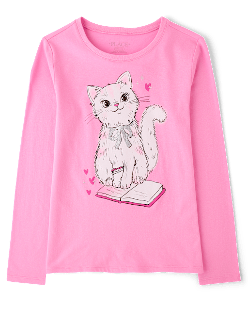 Girls Book Cat Graphic Tee