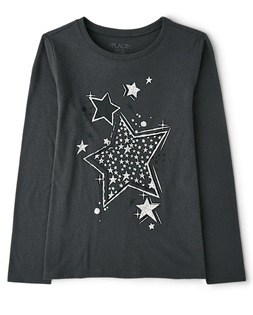 Girls Glitter Stars Graphic Tee