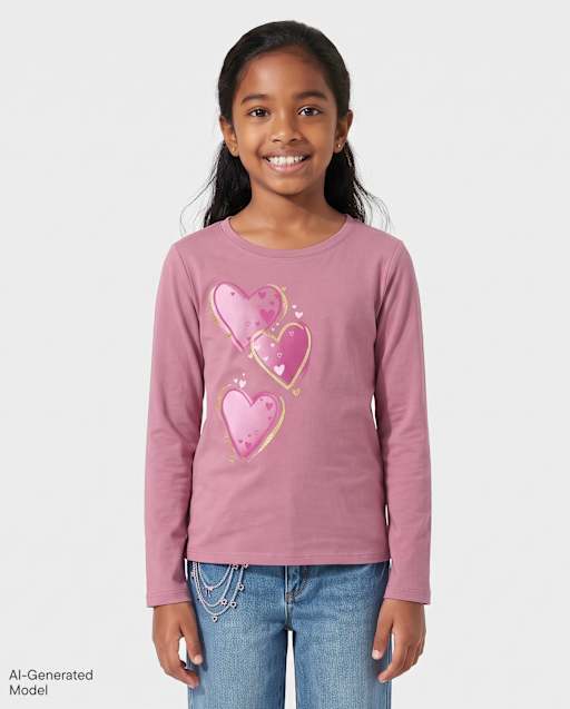 Girls Glitter Hearts Graphic Tee