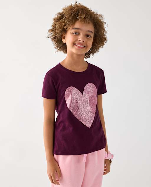 Girls Glitter Heart Graphic Tee