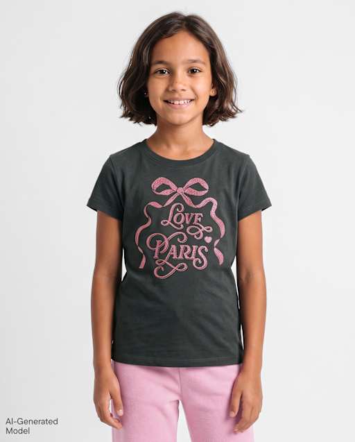 Girls Glitter Love Paris Graphic Tee