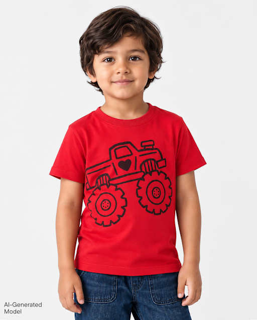 Toddler Boys Valentine's Day Monster Truck Graphic Tee