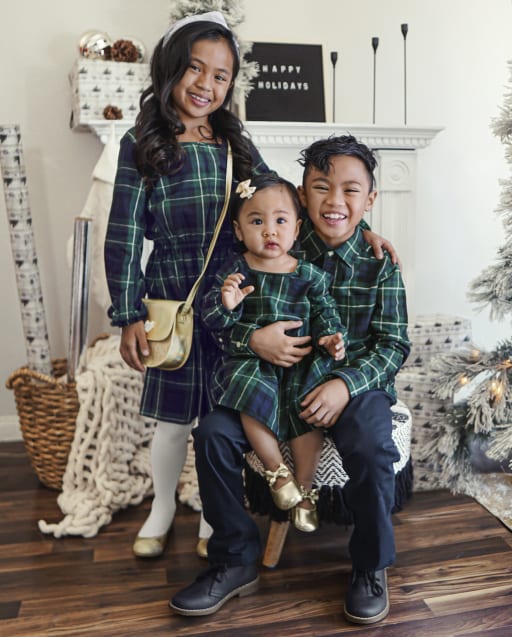 Matching Baby and Kids Outfits - Green Plaid Present Collection