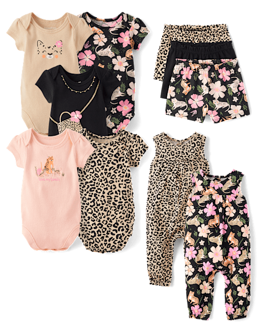 Baby Girls Outfit Set - Floral Leopard Collection
