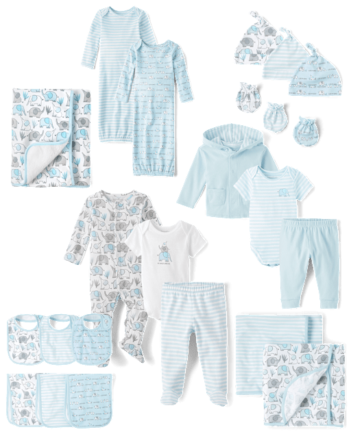 Baby Boys Essentials Gift Set - Striped Elephant Collection