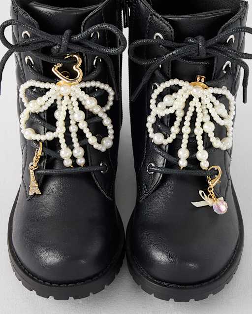 Quilted Boots & Shoelace Charm 6-Piece Set - Bow Collection