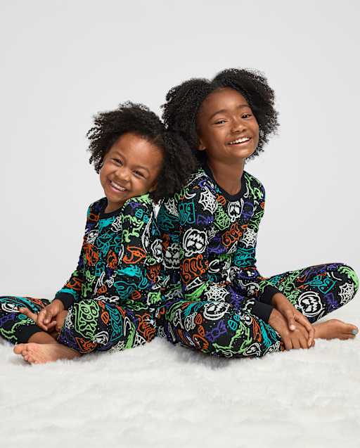 Matching Kids Pajamas - Glow Halloween Graffiti Collection
