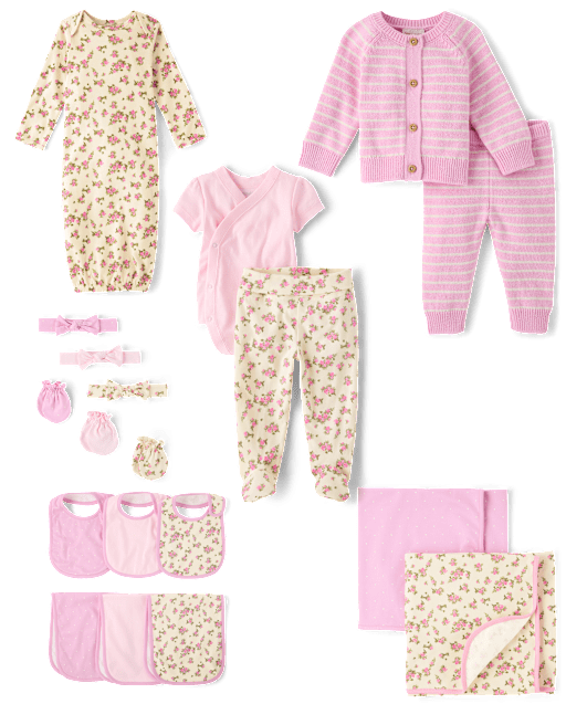 Coffret cadeau essentiel pour bébé fille - Collection florale