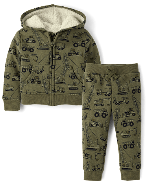 Baby And Toddler Boys Construction Vehicle Premium Fleece 2-Piece Outfit Set