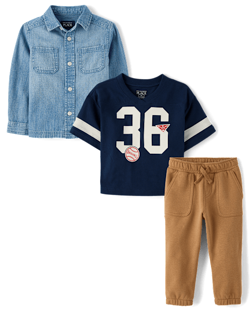 Baby And Toddler Boys Embroidered Varsity 3-Piece Outfit Set