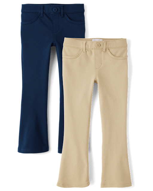 Girls Uniform Ponte Knit Pull On Flare Pants 2-Pack