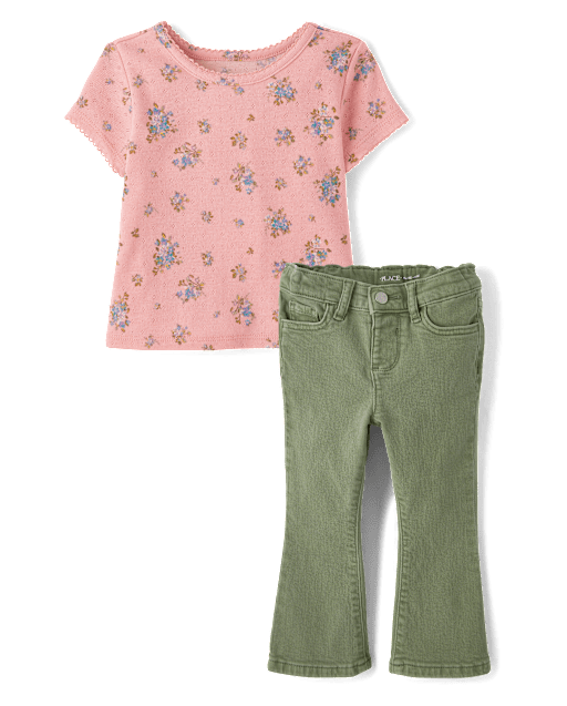 Toddler Girls Floral Pointelle 2-Piece Outfit Set