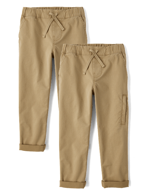 Boys Stretch Roll Cuff Pull On Chino Pants 2-Pack