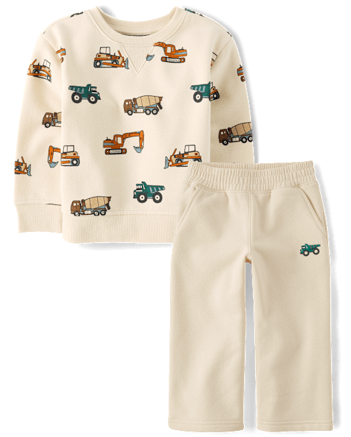 Baby And Toddler Boys Construction Vehicle Premium Fleece 2-Piece Outfit Set