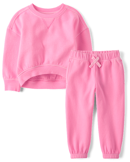 Toddler Girls Garment Dyed Premium Fleece 2-Piece Outfit Set