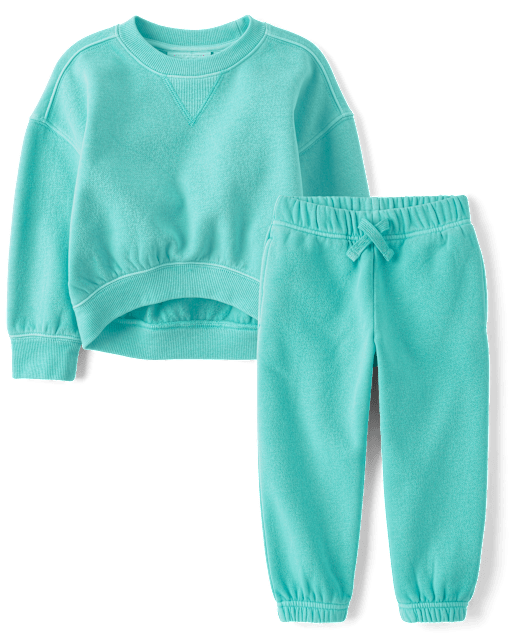 Toddler Girls Garment Dyed Premium Fleece 2-Piece Outfit Set
