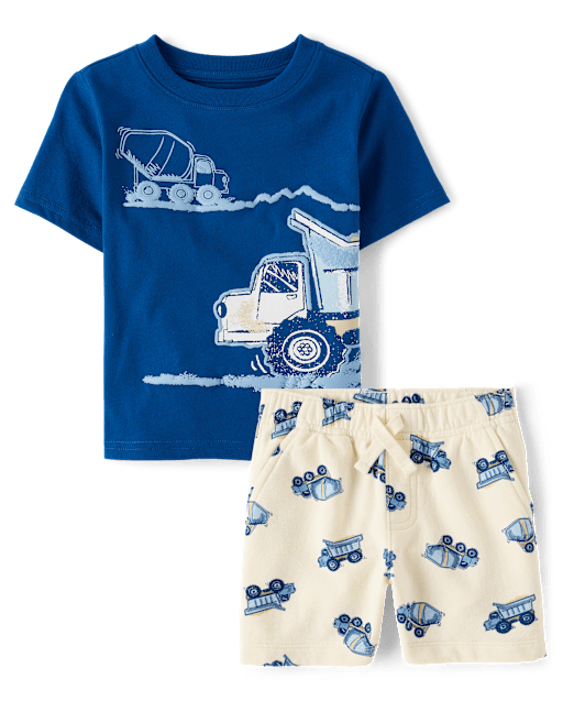 Baby And Toddler Boys Puff Print Construction Vehicle 2-Piece Outfit Set