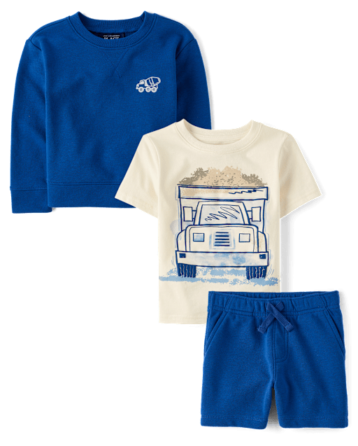 Baby And Toddler Boys Embroidered Construction Vehicle 3-Piece Outfit Set