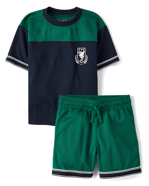 Boys Quick Dry Striped Hem 2-Piece Outfit Set