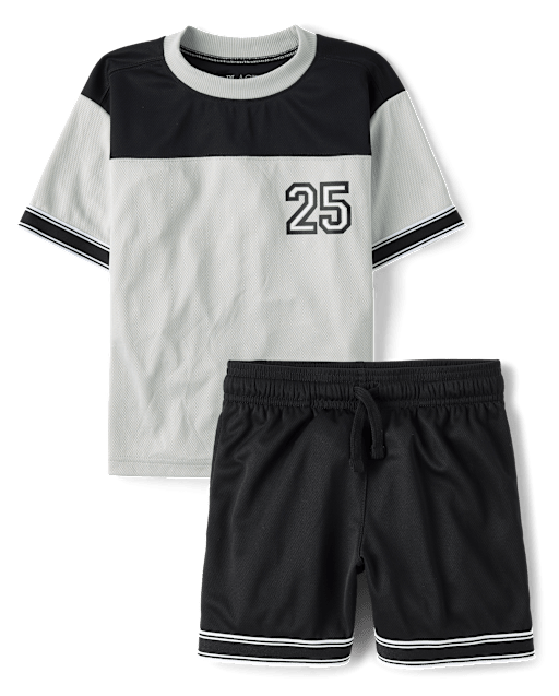Boys Quick Dry Striped Hem 2-Piece Outfit Set