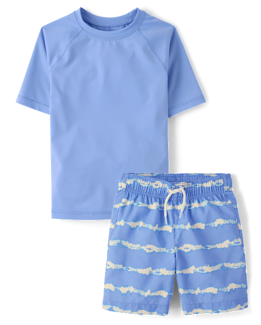 Boys Striped Rashguard Swimsuit
