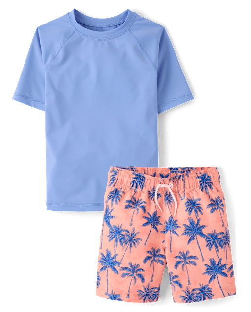 Boys Palm Tree Rashguard Swimsuit