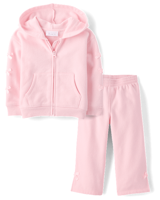 Toddler Girls Bow Premium Fleece 2-Piece Outfit Set