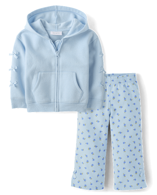 Toddler Girls Floral Bow Fleece 2-Piece Outfit Set