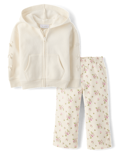 Toddler Girls Floral Bow Fleece 2-Piece Outfit Set