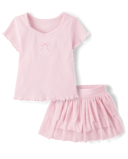 Toddler Girls Embroidered Bow 2-Piece Outfit Set