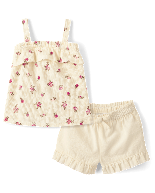 Baby And Toddler Girls Floral Ruffle 2-Piece Outfit Set