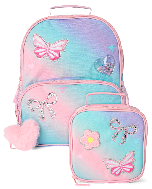 Toddler Girls Ombre Embroidered Patch Backpack 2-Piece Set