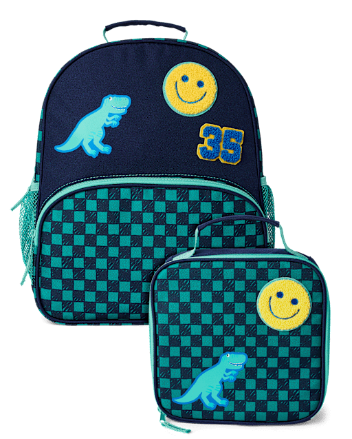 Toddler Boys Checkered Embroidered Patch Backpack 2-Piece Set
