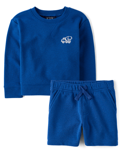 Baby And Toddler Boys Embroidered Construction Vehicle French Terry 2-Piece Outfit Set