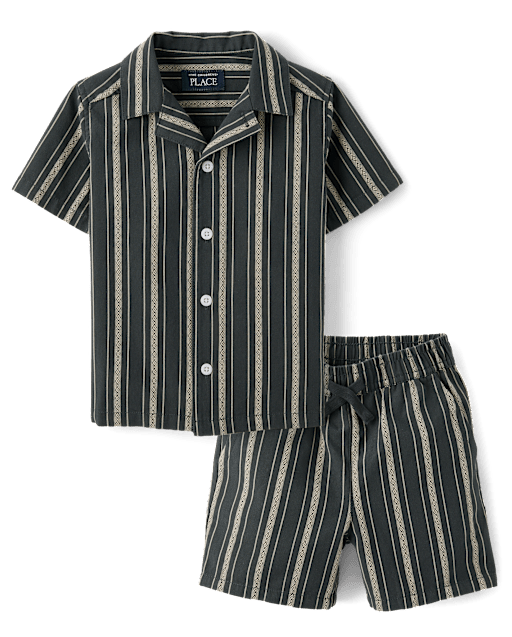 Baby And Toddler Boys Embroidered Textured 2-Piece Outfit Set