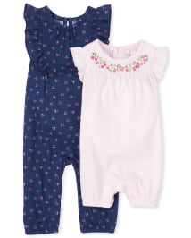 The Childrens Place Baby Girls Short Sleeve Printed Formal Bloomer Dress Set