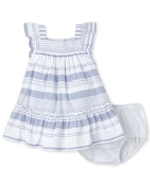 The Childrens Place Baby Girls Short Sleeve Printed Formal Bloomer Dress Set