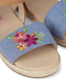 Girls Embroidered Flower Denim Espadrille Sandals Summer Safari DENIM Gymboree CA